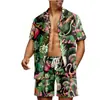 Conjunto Havaiano de Praia Camisa Cardigã com Estampa 3D de Manga Curta Shorts Masculino Europeu e Americano Venda Transfronteiriça Exclusiva