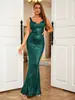Comercio exterior europeo y americano AliExpress moda femenina strapless escote en V profundo espalda descubierta corte ajustado sirena vestido de noche verde