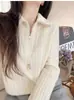 Suéter de Lã com Gola Grossa para Mulheres, Estilo Meio Zíper Outono e Inverno, Suéter Básico de Malha Solta, Suéter Amigo da Pele