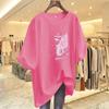 Camiseta Blanca de Manga Corta con Oso Estilo Japonés y Coreano para Mujer de Longitud Media Verano 2023 Nueva Holgada de Algodón Holgada Estilo Coreano Talla Grande