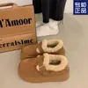 Botas de Neve Estilo Ins para Mulheres 2025 Inverno Novo Retro Sapatos Birkenstock para Mulheres Botas Curtas Forradas com Lã Flats Sapatos de Algodão com Pelo