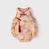 Ropa de bebé, cheongsam de verano de estilo chino para niña, ropa de una pieza, cárdigan con hebilla de estilo chino, vestido de cien días