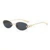 Óculos de Sol Oval Cat-Eye Sem Aro Estilo Y2K Hot Girl Metal Leve com Hastes Vazadas, Sensação de Luxo, Proteção UV