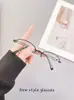 Gafas Metálicas Pequeñas de Medio Marco Ovaladas Estilo Ojo de Gato Nerd Lisas para Mujeres Coreanas para Decorar y Tomar Fotos con Grado de Miopía para Hacerlas Más Delgadas