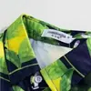 Estilo Verano Verde Fresco Estampado Integral Camisa Floral de Manga Corta para Hombre, Delgada y Moderna, Alta Visibilidad, Camisa de Pareja para la Playa, Top Chaqueta