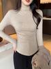 Nuevo Diseño de Otoño e Invierno 2026 Nicho Color Sólido Manga Larga Cuello Alto Corto Ajustado Adelgazante Camiseta Básica para Mujer