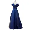 Vestido de Noche Azul Talla Grande para Novias, Vestido para Brindis de Boda, Vestido de Actuación Adelgazante de Hombros Descubiertos Talla Grande