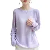 Suéter tejido casual de lana aterciopelada con cuello redondo y manga larga para mujer, camisa base holgada y fina, nuevo top de otoño e invierno