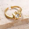 Anillos de Acero Inoxidable Transfronterizos Europeos y Americanos, Anillos de Sol Fundidos de Moda y Únicos con Diamantes, Anillos Abiertos Ajustables, Joyería Chapada en Oro de 18 Quilates