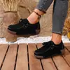 Suministro directo transfronterizo estilo coreano zapatillas de cuero suave para mujer suela gruesa que aumenta la altura zapatos de plataforma suela suave tipo bizcocho con cordones casuales zapatos para mamá