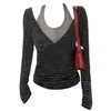 Xintai Atacado [Listras Tingidas no Fio De Rong] Camiseta de Manga Longa Falsa Duas Peças Estilo Coreano com Listras para Mulheres, Outono 2025 Nova Slim Fit