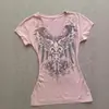 Camiseta corta de manga corta con cuello en V, estilo americano picante, para mujer, verano, vintage, retro, entallada, que marca la cintura