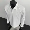 Camiseta versátil de manga larga de color sólido transfronteriza para hombre, adecuada para primavera y otoño, con un diseño deconstruido, un estilo retro japonés y un aspecto holgado de patchwork