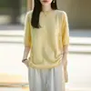 Nuevo suéter de punto de lana cepillada sin costuras de otoño para mujer, cuello redondo, corte holgado, manga media, top elegante para mujer