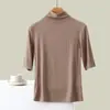 Camiseta de Manga Tres Cuartos y Cuello Semi-Alto para Mujer, Ropa Interior de Verano, Camisa Base Versátil de Corte Ajustado, Top de Manga Media, Top de Manga Corta para Mujer, Verano
