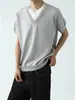 Camiseta de Punto Manga Corta con Parches Falsos de Dos Piezas Transfronteriza Cuello en V para Hombre Verano Estilo Old Money Holgada Informal Perezosa Camiseta Superior