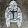 Sudadera con capucha corta de estampado retro americano de retrato cruzado con fuente gótica oscura, sudadera Y2K de manga larga para chica popular