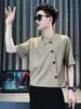 Camiseta con Botones Laterales Verano Media Manga Marca de Moda Manga Corta 2025 Nuevo Top para Hombre Manga Corta Camiseta Fresca de Manga Corta