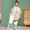 Pijama Infantil Menina Verão Algodão Puro Manga Curta Saco de Dormir Pai-filho Mãe e Filha Pijama Infantil Médio e Grande Macacão de Dormir à Prova de Chutes