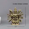 Estatua de latón puro de Avalokiteshvara de las mil manos de tres caras, artículo decorativo vintage para escritorio de oficina, mascota de té, adorno artesanal
