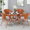 Conjunto de Mesa e Cadeira Pequena para Varanda de Três Peças Cadeira de Rattan Mesa de Café para Pátio Externo Combinação Cadeira com Encosto de Rattan Sintético para Terraço Externo