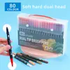 Com Etiqueta Amazon Xiyin Temu Caneta Aquarela Ponta Dupla Marcador Macio Multi-Especificação Caneta Aquarela Dupla Ponta Infantil