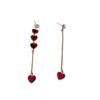 Pendientes de Cadena con Corazón Asimétrico Incrustado de Diamantes Estilo Retro Moda Ins Europea y Americana Pendientes Elegantes de Gama Alta para Mujer