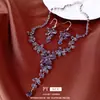 Colar e brincos com pingente de flor e gota d'água em zircônia, estilo europeu e americano, corrente de clavícula com design requintado, acessório de pescoço elegante para mulheres