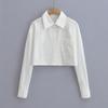 Estilo europeu e americano cor sólida manga comprida camisa curta feminina primavera e verão novo estilo acadêmico emagrecendo lapela slim fit all-match shirt