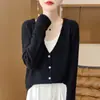 Cárdigan de punto grueso suelto estilo francés, top coreano de cuello en V adelgazante, prenda exterior niche de manga larga, suéter abrigo corto para mujer