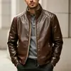 Otoño 2026 Transfronterizo Amazon 3D Nuevo Chaqueta de Cuero de Color Sólido con Cuello Alto para Hombre Top Casual Ropa para Hombre Versátil Cortavientos
