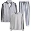 Conjunto Esportivo Casual de Algodão Imitado com Três Listras para Primavera e Outono Masculino Simples Casual Tamanho Grande Cardigã Moletom Corrida