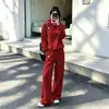 Conjunto de moletom casual com capuz e calça de moletom forrado de lã estilo europeu para mulheres, outono e inverno, nova temporada, modelador.