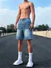 Shorts de mezclilla lavada rasgada con estampado de rayo para hombre, verano, delgados, modernos, marca, vibra americana, desaliñados, guapos, rectos, pantalones de cinco puntos