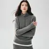 Estilo Old Money Otoño 2026 Nuevo Suéter de Mujer con Media Cremallera y Cuello Alto Pulóver de Corte Holgado Camiseta Base de Punto de Cachemira