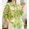 Nueva Camisa Floral de Ramio Color Macarrón para Primavera y Otoño, Holgada y Versátil, Blusa Delgada Estampada para Mujer, 9 Colores