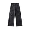 Pantalones de trabajo de cuero de talle bajo retro europeo y americano, lavado cepillado de industria pesada, estilo urbano para mujer, holgados casuales con bolsillos tridimensionales
