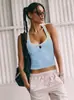 Diseño transfronterizo más vendido: Top halter con cuello en U, huecos, color contrastante y espalda cruzada, estilo corto sexy para chicas calientes