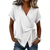 Amazon Transfronterizo 2026 Primavera/Verano Nuevo Casual Europeo y Americano Color Sólido Irregular Corte Holgado Cuello Camisero Corbata Manga Corta Camiseta