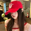 Gorra de Béisbol Roja Bordada de Algodón con Forma de Corazón Estilo Coreano para Mujer, Sombrero de Ala Suave para Proteger del Sol al Aire Libre, Circunferencia de Cabeza Grande, Gorra de Béisbol a la Moda