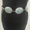 Estilo Étnico Retro Nuevo Estilo Patrón Tallado Cadena de Cintura Grande de Turquesa para Mujeres, Cadena Corporal de Cadena de Moda y Personalizada para Hombres y Mujeres