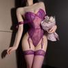 Domer Roxo Sexy Body Shaping Joltwork Bow Silk Strap Lingerie Sexy com Meias de Seda terno