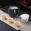 Dehua jade graso de oveja juego de té de viaje traje una tetera tres tazas elaboración de té chino portátil con tapa tazón camping al aire libre taza exprés