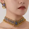 Venta directa del fabricante: Conjunto de Joyería Statement de Collar y Aretes con Forma de Gota de Agua de Pavo Real de Oriente Medio Exagerado Transfronterizo