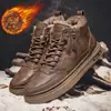 Botas de Neve de Inverno Masculinas de Cano Alto com Forro de Pelúcia, Espessadas para Aquecimento, Feitas de Algodão do Nordeste, Couro e Pelo Integrados, Botas de Algodão Impermeáveis e Antiderrapantes