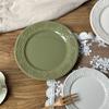 Venta al por mayor Simple Color Sólido Flor en Relieve Nudo verde aguacate Plato para Bistec Comida Occidental Pasta Desayuno Plato Sanming