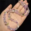 Pulsera de Dopamina de Piedra Triturada de Amatista Natural, Piedra Triturada Multigem, Turmalina Rosa, Venta Caliente de Exportación Collar de Flor Pequeña de Piedra Uva
