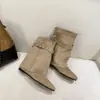 Botines Cuadrados Versátiles de Cuero con Hebilla Botas de Monta para Mujer Tacón de Bloque Estilo Retro 2026 Negro Nuevo Otoño Aumento de Altura Interior