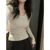 Suéter Elegante de Color Sólido con Abertura en U en el Escote para Mujer, Nuevo para Otoño e Invierno 2024, Ajustado y Adelgazante para Usar como Base Interior