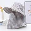 Gorra de protección solar a cuadros para mujer, gorro de ciclismo con protección para el cuello, transpirable, para trabajo agrícola, recolección de té, parasol, primavera y verano